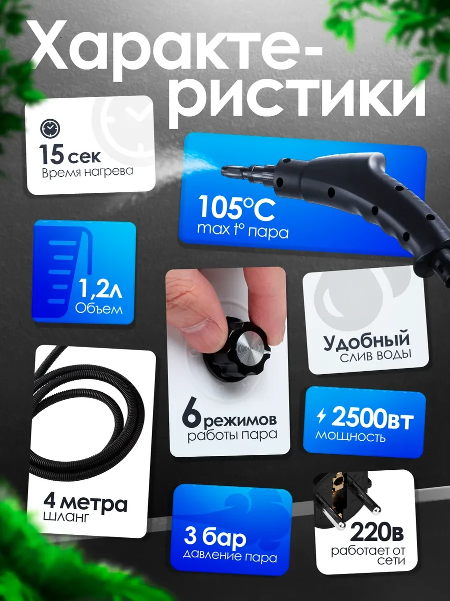 Мощность пароочистителя 2500 Вт